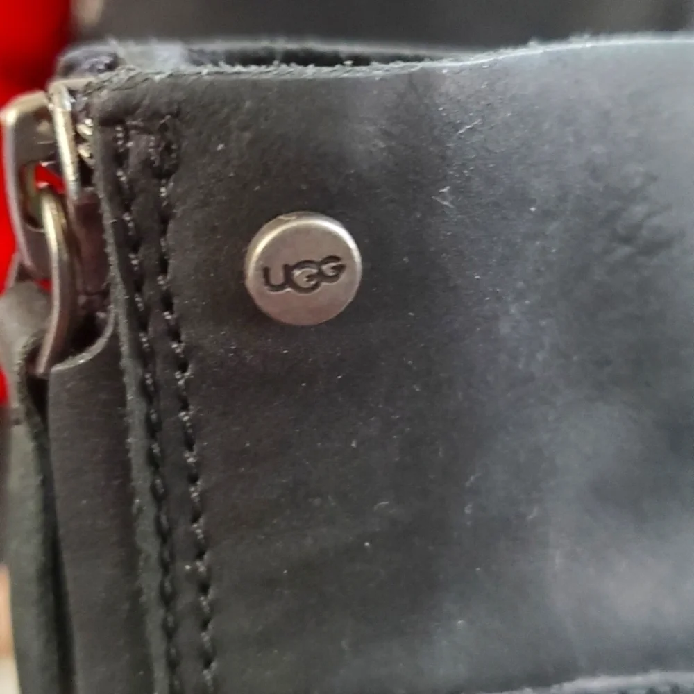 UGG Booties Black Leather Back Zipper Sustainable Comfort